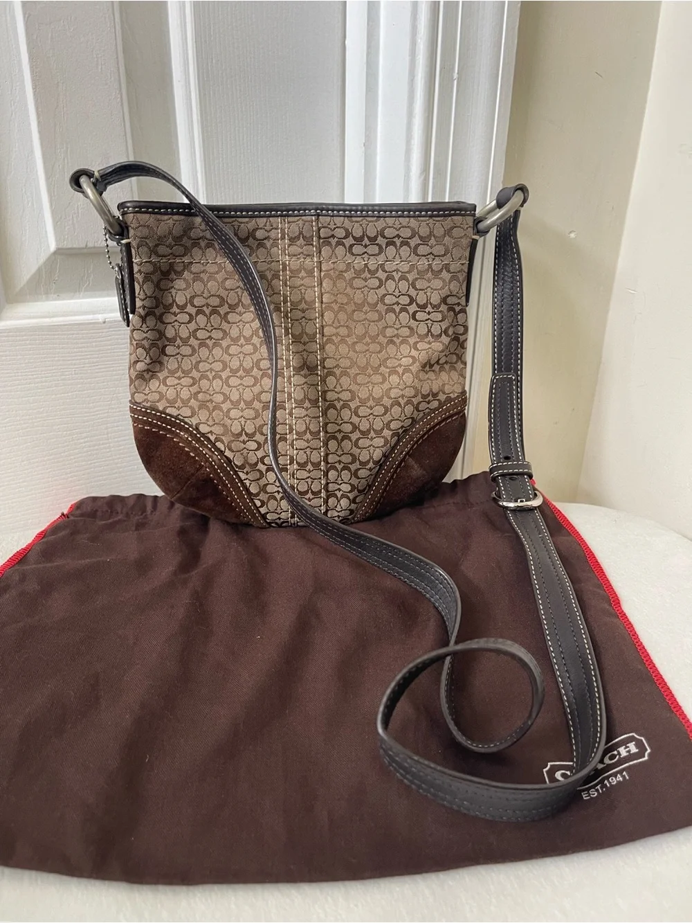 Coach Vintage Tan Brown Signature Crossbody Bag